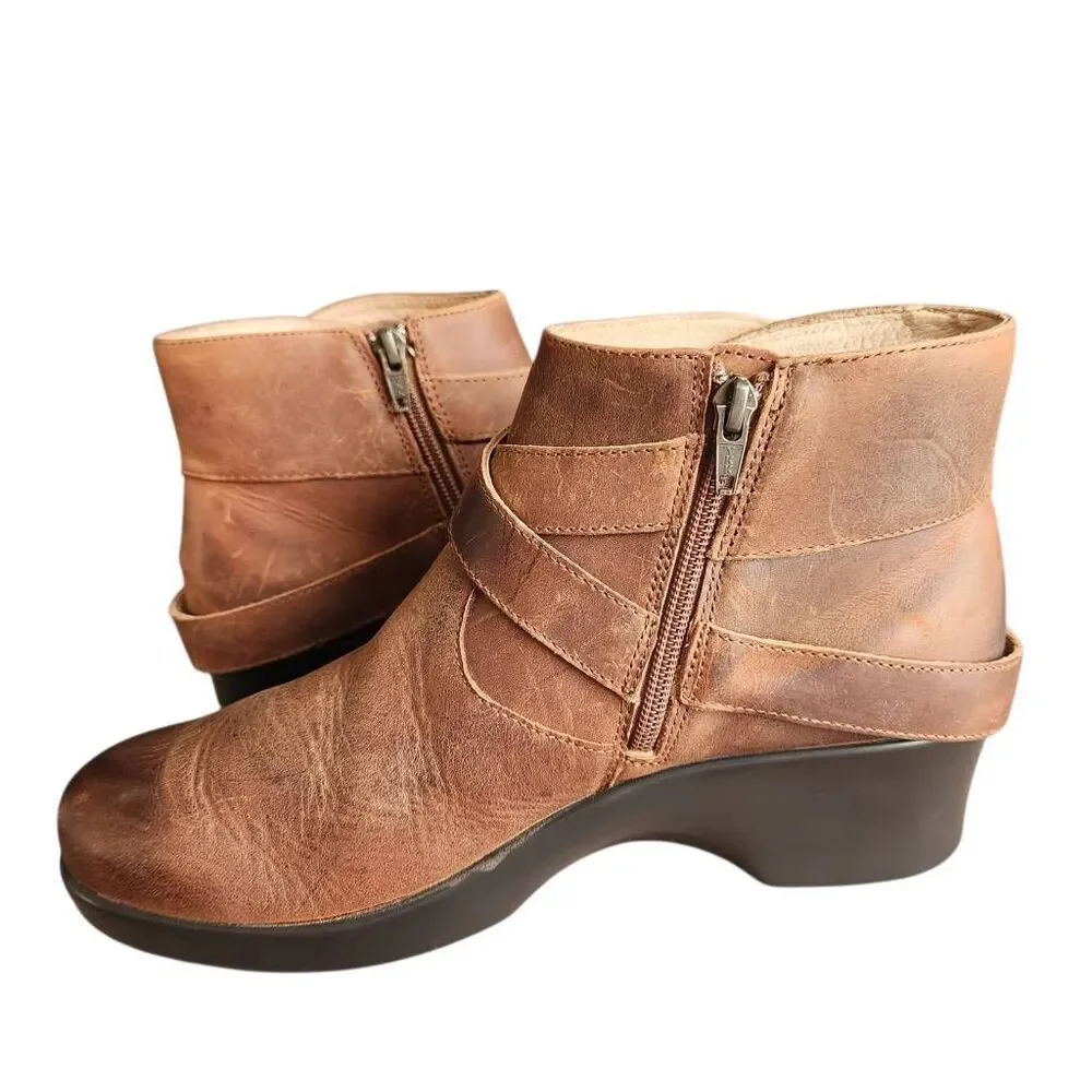 Alegria Boots Womens 41 US 10 Eva Boot Brown Leather Wedge Heel Platform Comfy B